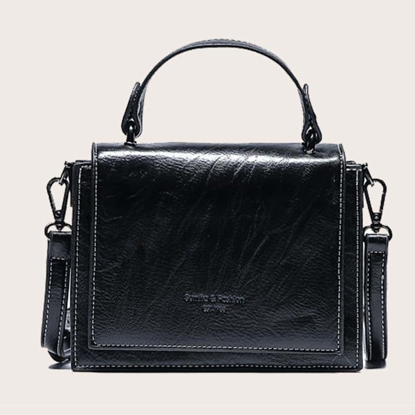 

Letter Embossed Satchel Bag, Black