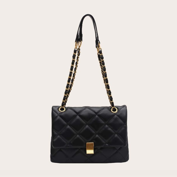 

Quilted Chain Shoulder Bag, Black
