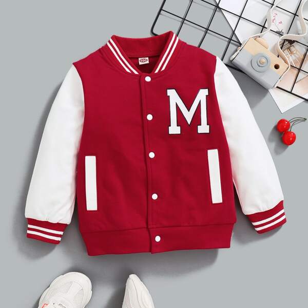 

Toddler Girls Letter Graphic Bomber Jacket, Red and white