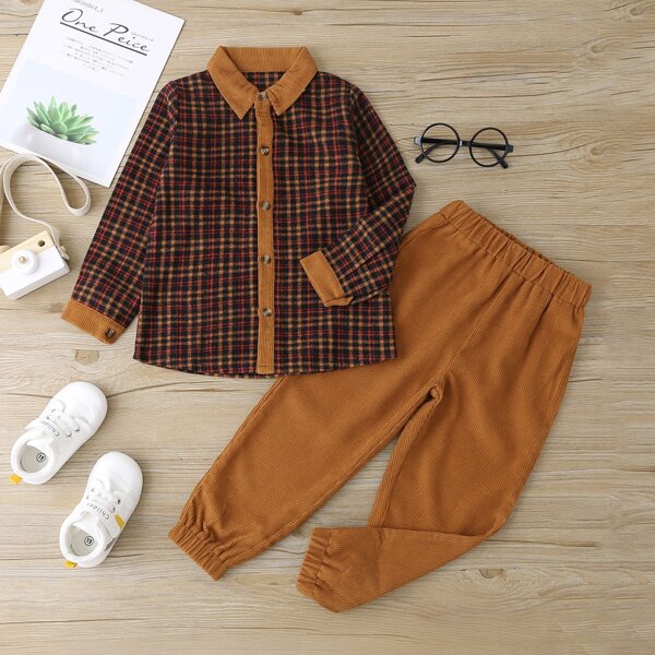 

Toddler Boys Plaid Button Up Blouse & Corduroy Pants, Multicolor