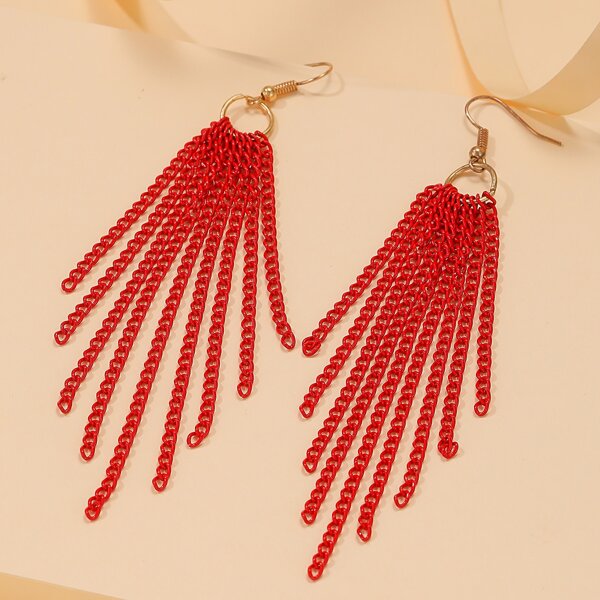 

Chain Tassel Drop Earrings, Red