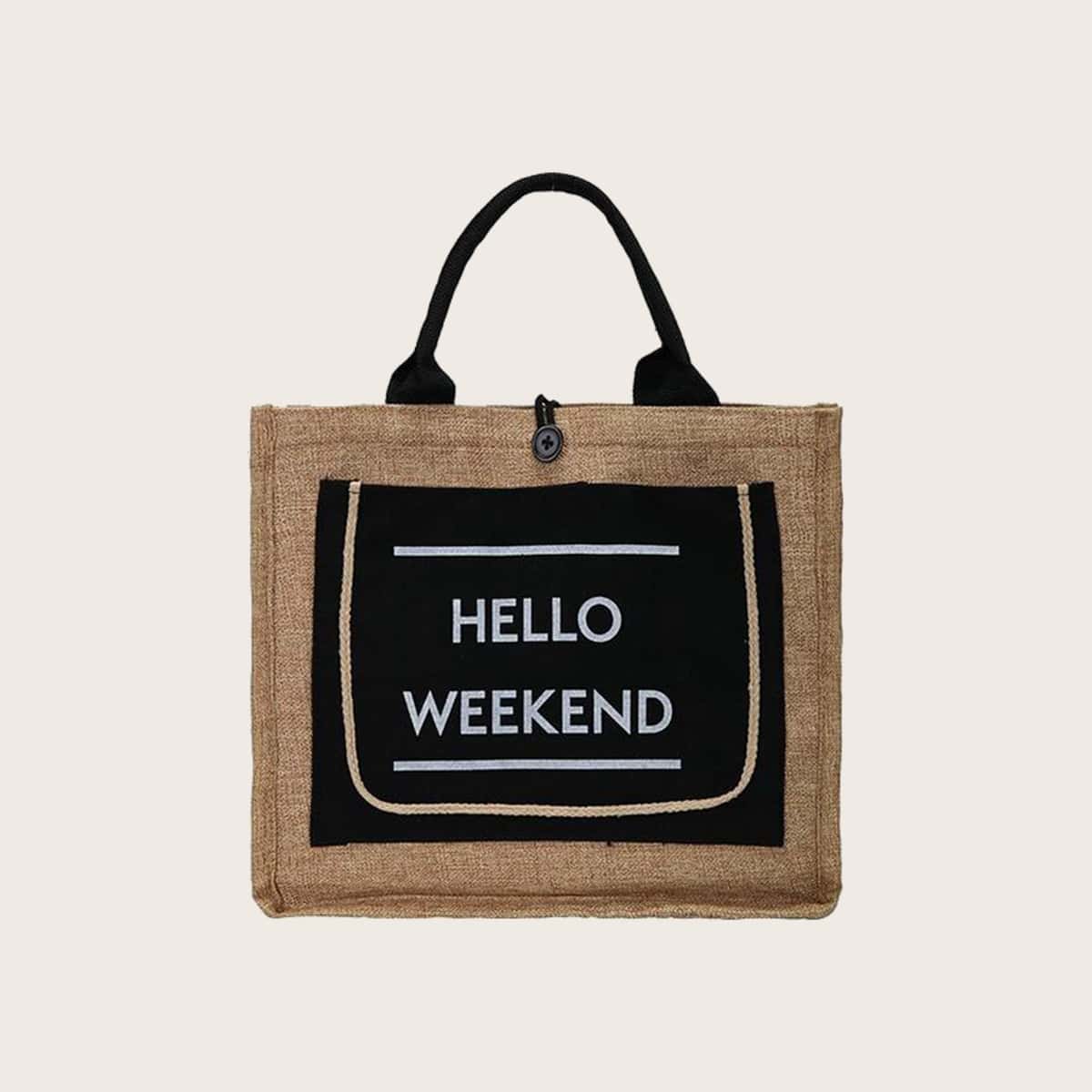 

Colorblock Letter Satchel Bag, Black