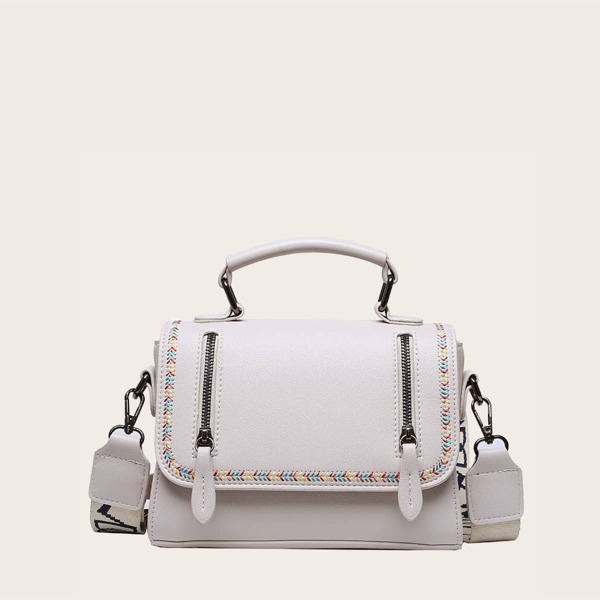 

Zipper Detail Satchel Bag, Beige