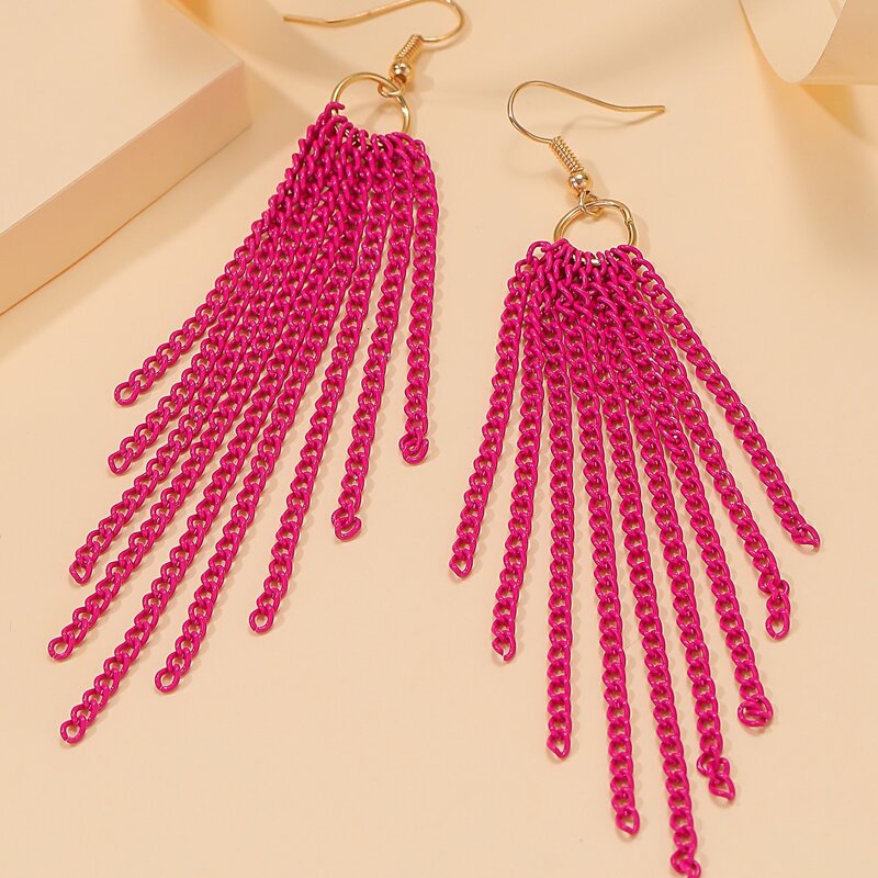 

Chain Tassel Drop Earrings, Hot pink
