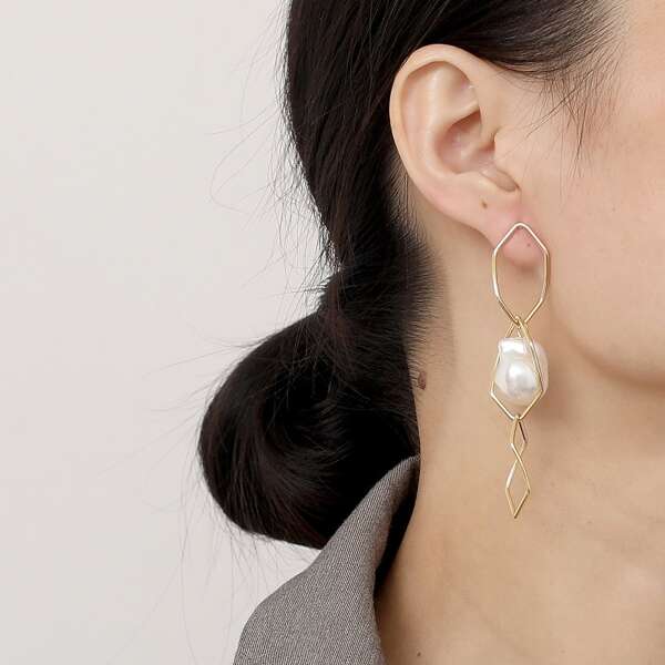 

Faux Pearl Decor Geo Drop Earrings, Gold