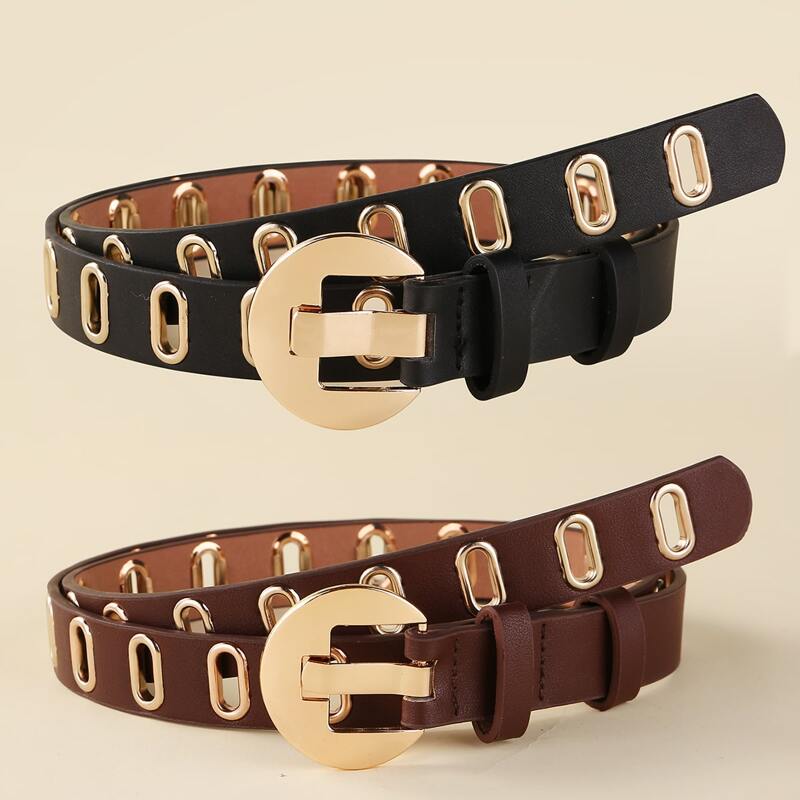 

2pcs Eyelet Decor Buckle Belt, Multicolor