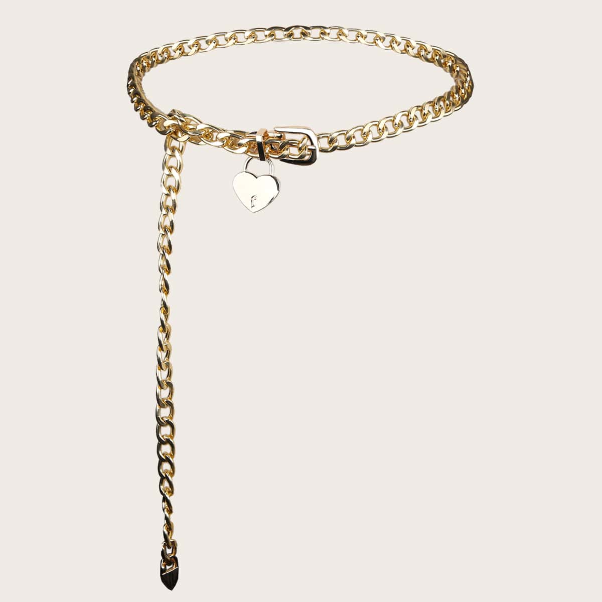 

Heart Lock Decor Chain Belt, Gold