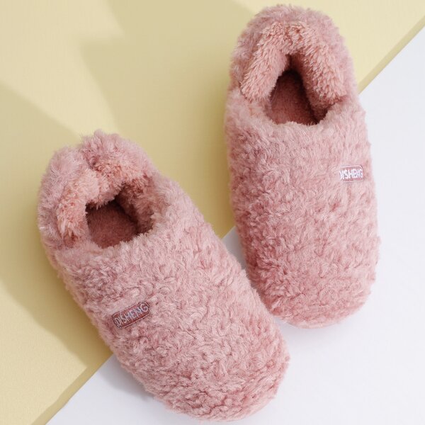 

Letter Embroidered Fluffy Slippers, Hot pink