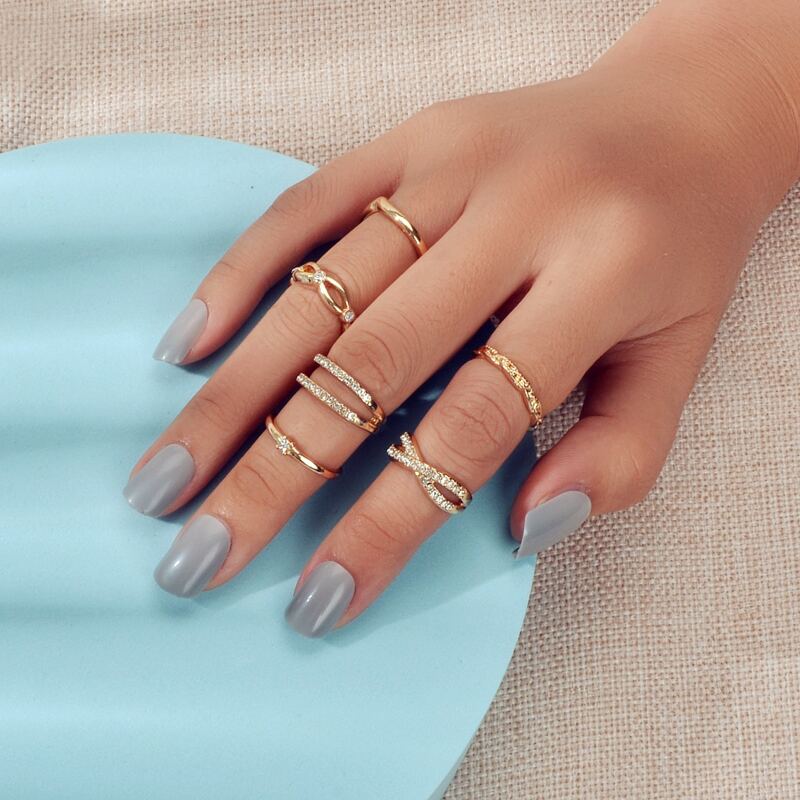 

6pcs Rhinestone Decor Ring, Gold