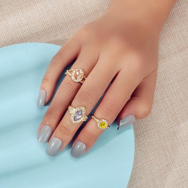 

3pcs Rhinestone Decor Ring, Gold