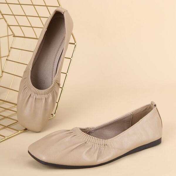 

Square Toe Ruched Ballet Flats, Khaki