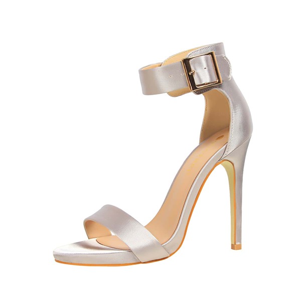

Open Toe Ankle Strap Stiletto Heeled Sandals, Silver