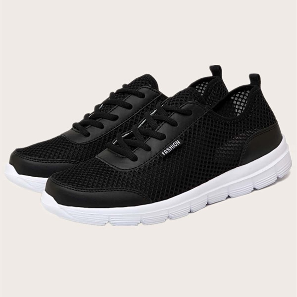 

Men Lace-up Front Mesh Sneakers, Black and white
