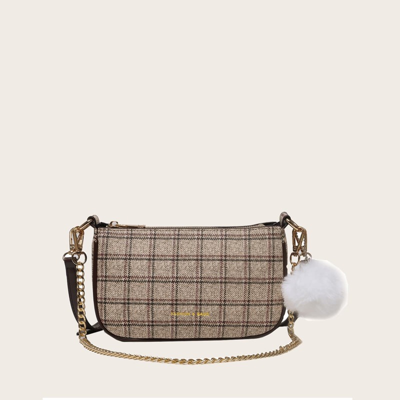 

Plaid Baguette Bag, Khaki
