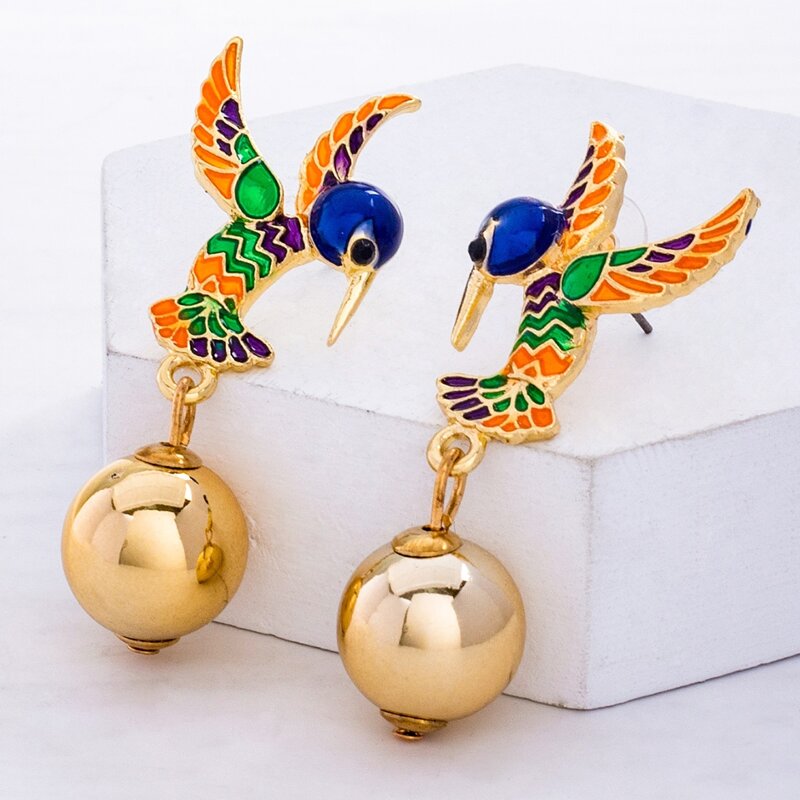 

Bird Decor Ball Drop Earrings, Multicolor