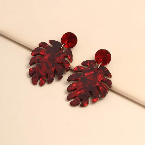 

Leaf Design Drop Earrings, Pink