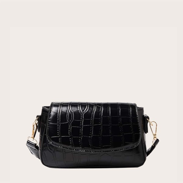 

Croc Embossed Flap Crossbody Bag, Black