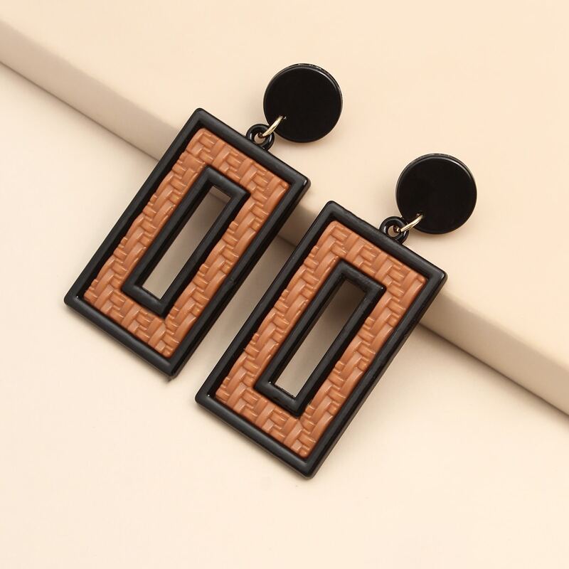 

Hollow Out Geometric Drop Earrings, Brown