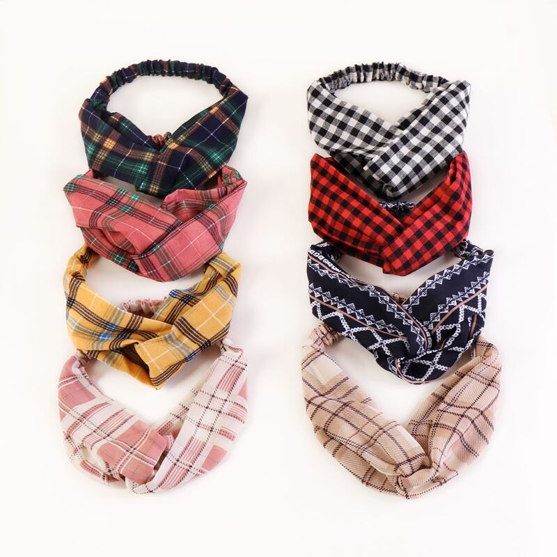 

8pcs Plaid Pattern Headband, Multicolor
