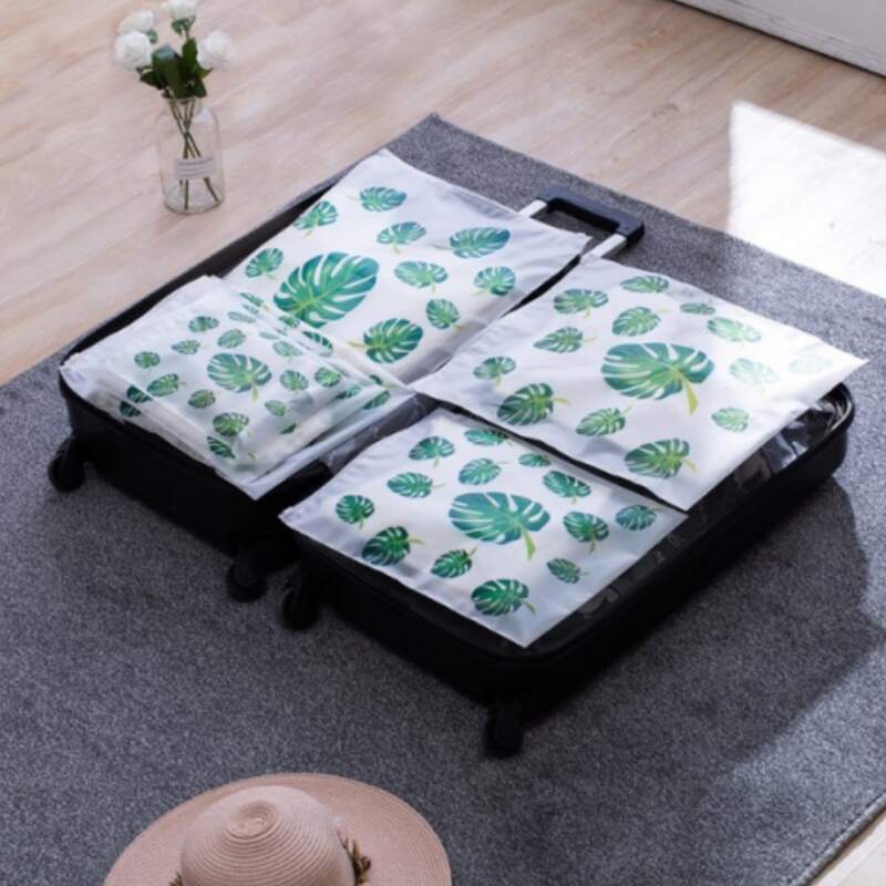 

5pcs Leaf Print Multi-size Storage Bag, Green