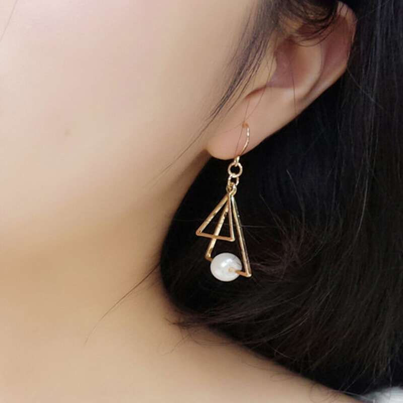 

Faux Pearl Triangle Drop Earrings, Gold