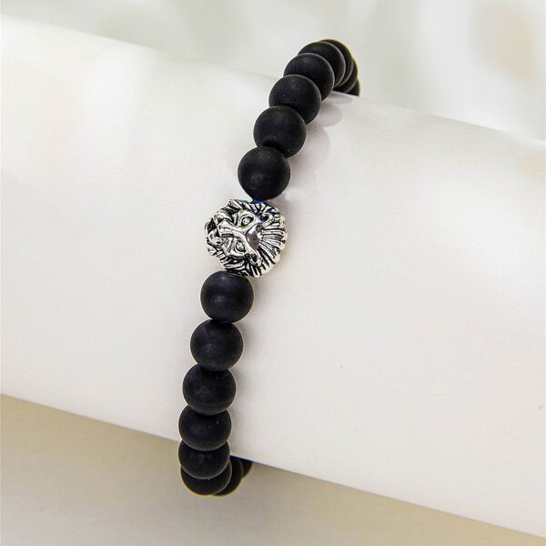 

Lion Head Decor Beaded Bracelet, Silver