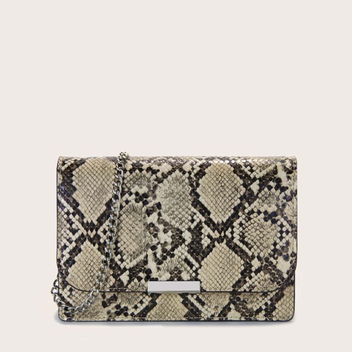 

Snakeskin Chain Crossbody Bag, Coffee brown