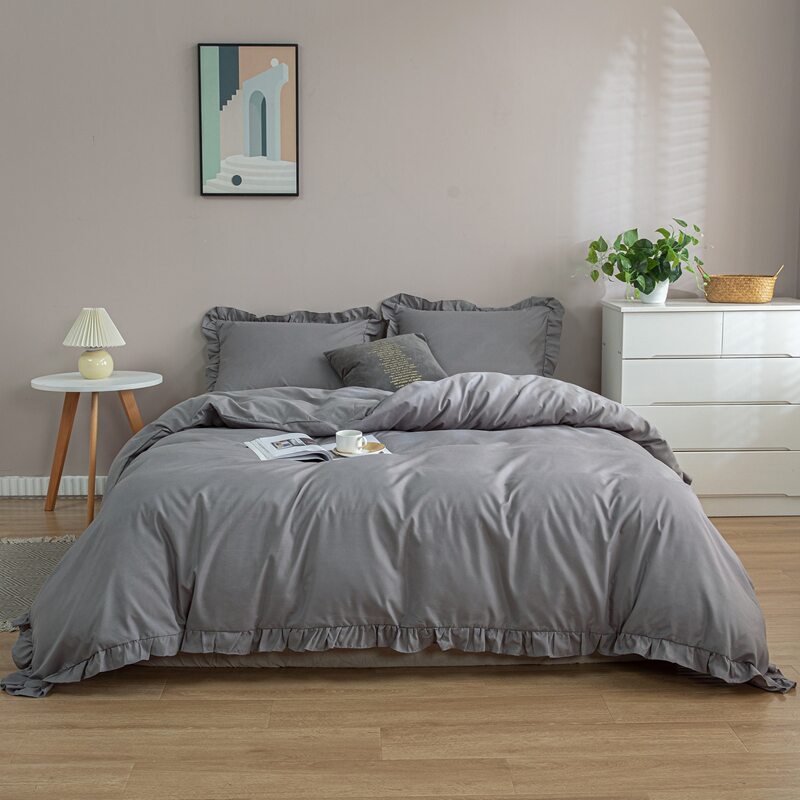 

Ruffle Trim Bedding Set Without Filler, Grey