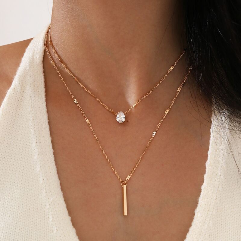 

2pcs Bar Charm Necklace, Gold