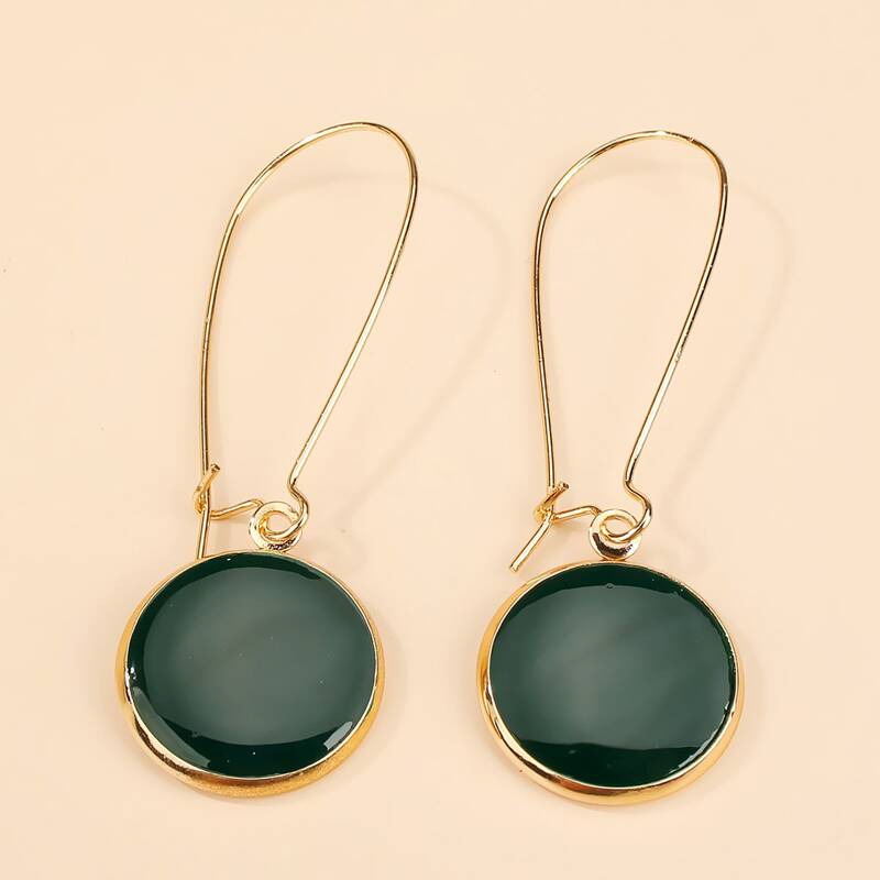 

Round Drop Earrings, Green