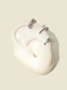 3 cái Rhinestone Hoa Trang Trí Tai Cuff - Bạc - Xem 1