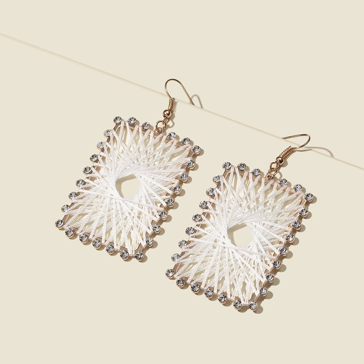 

Rhinestone Geo Drop Earrings, White