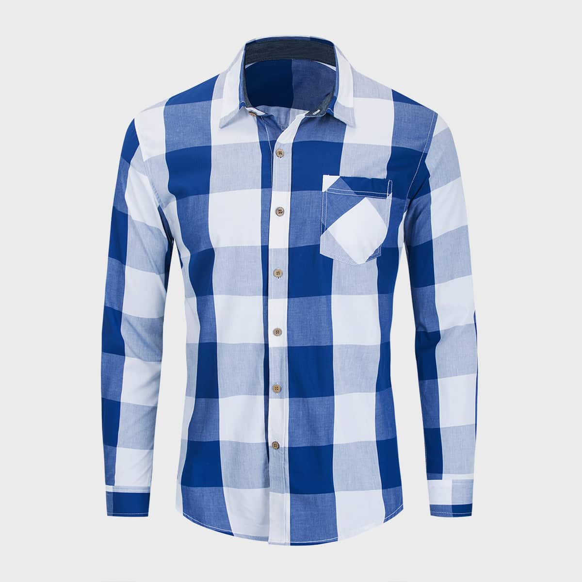 

Guys Buffalo Plaid Button Through Shirt, Blue and white