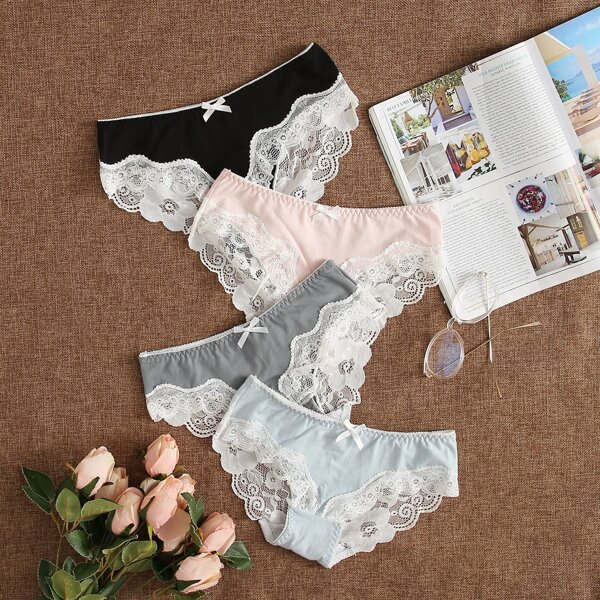 

4pack Floral Lace Trim Panty Set, Multicolor