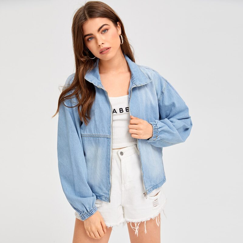 

Drop Shoulder Washed Denim Jacket, Light wash