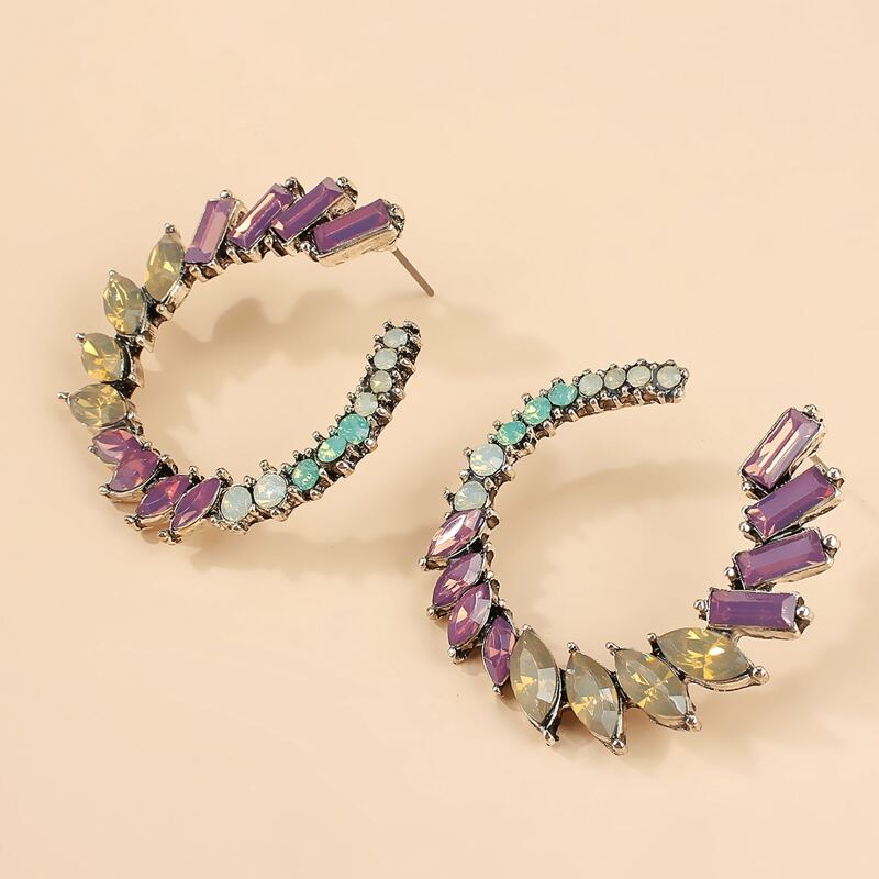 

Rhinestone Decor Colorblock Earrings, Multicolor