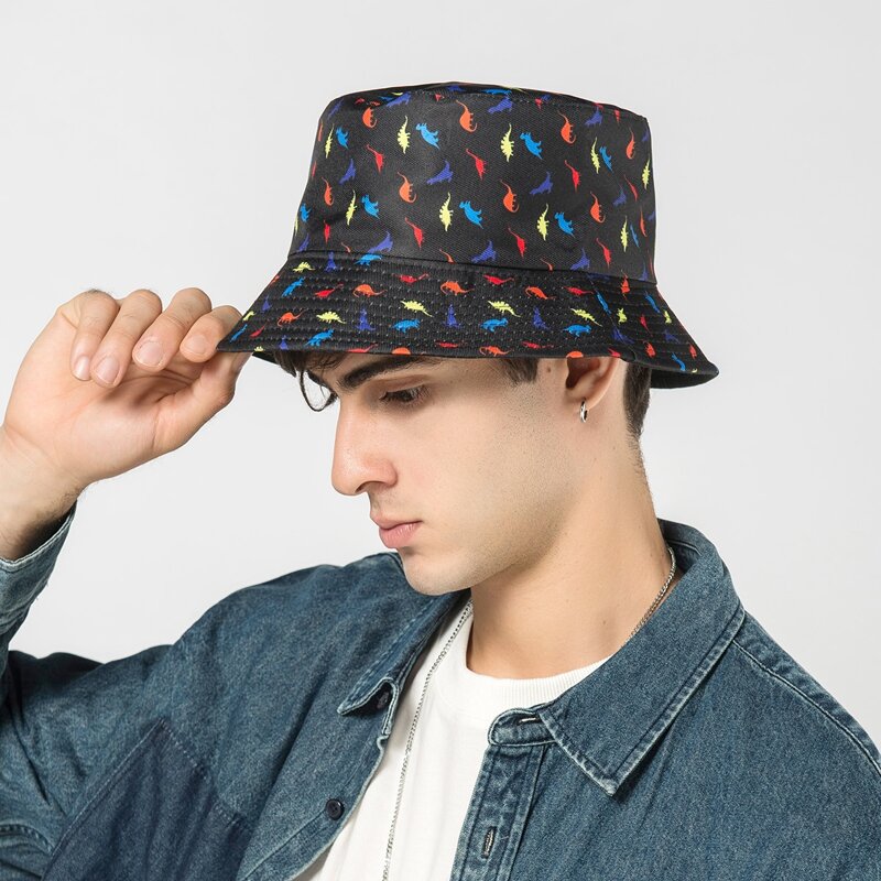 

Guys Dinosaur Pattern Bucket Hat, Black