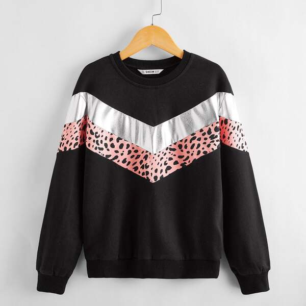 

Girls Colorblock Chevron Pullover, Black