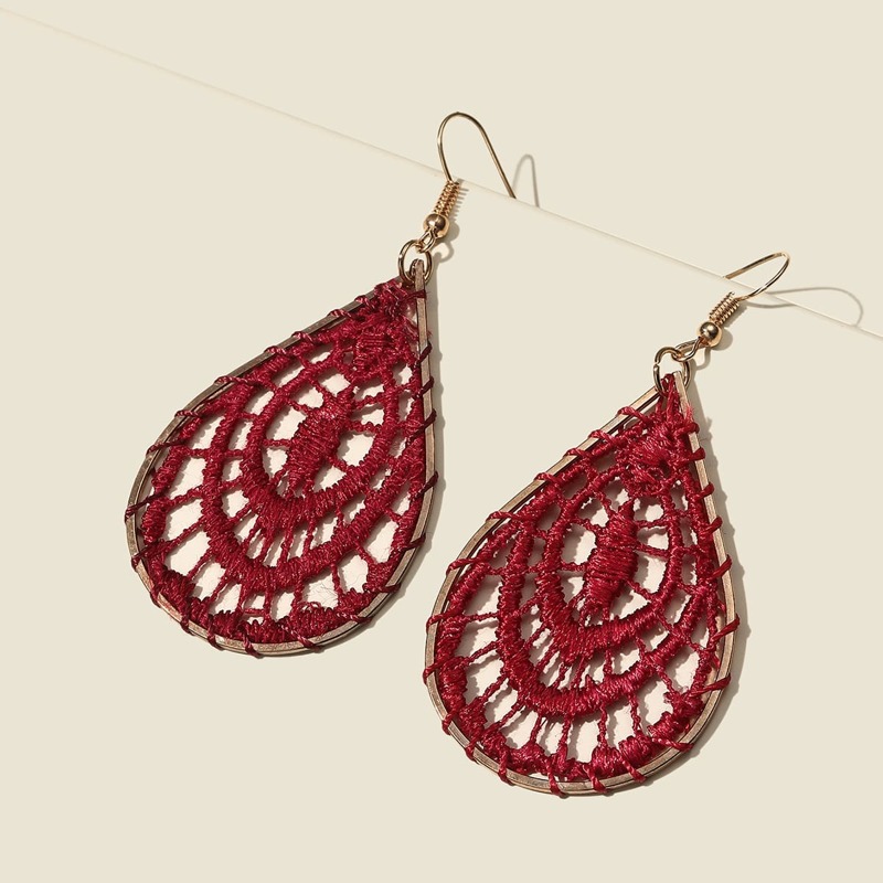 

Woven Water Drop Earrings, Red