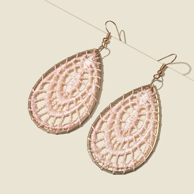 

Woven Water Drop Earrings, Pink