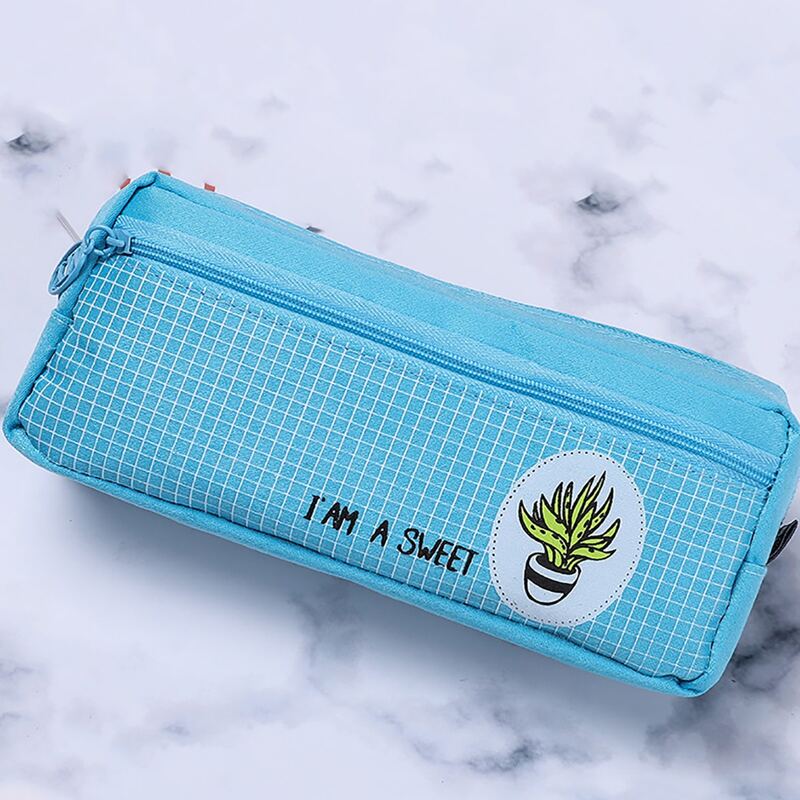 

1pc Plaid Pattern Pencil Case, Blue