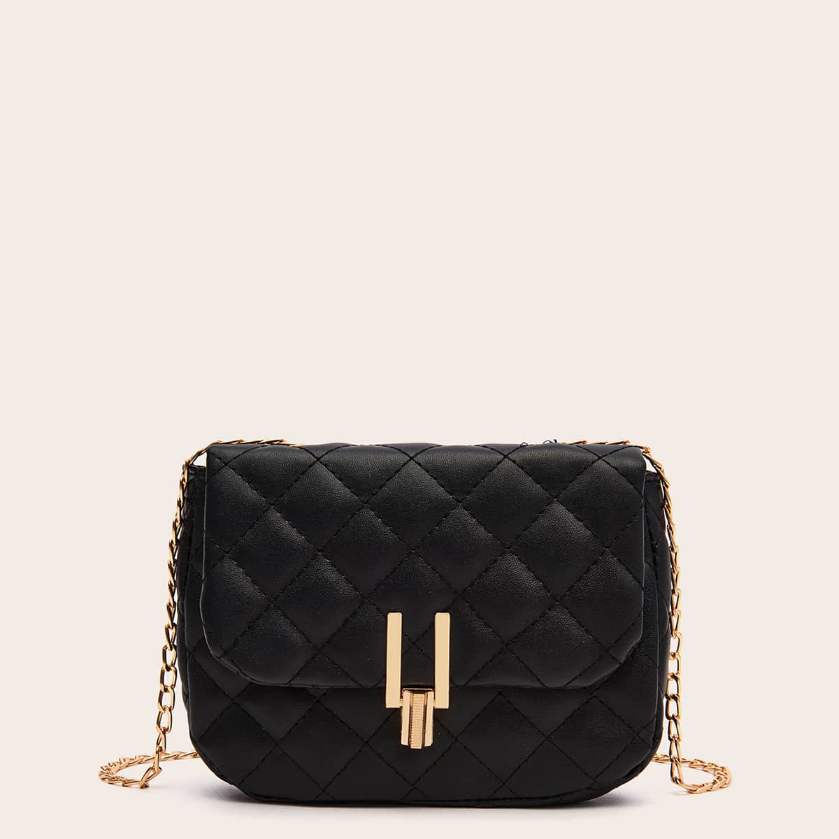 

Quilted Chain Crossbody Bag, Black