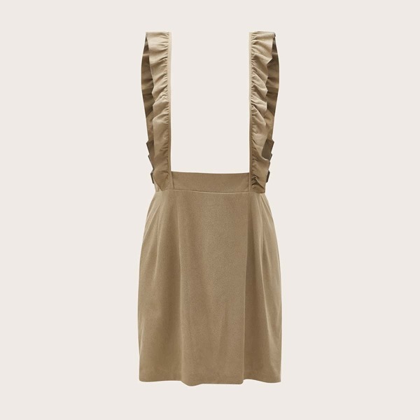 

Ruffle Straps Solid Overall Dress, Khaki