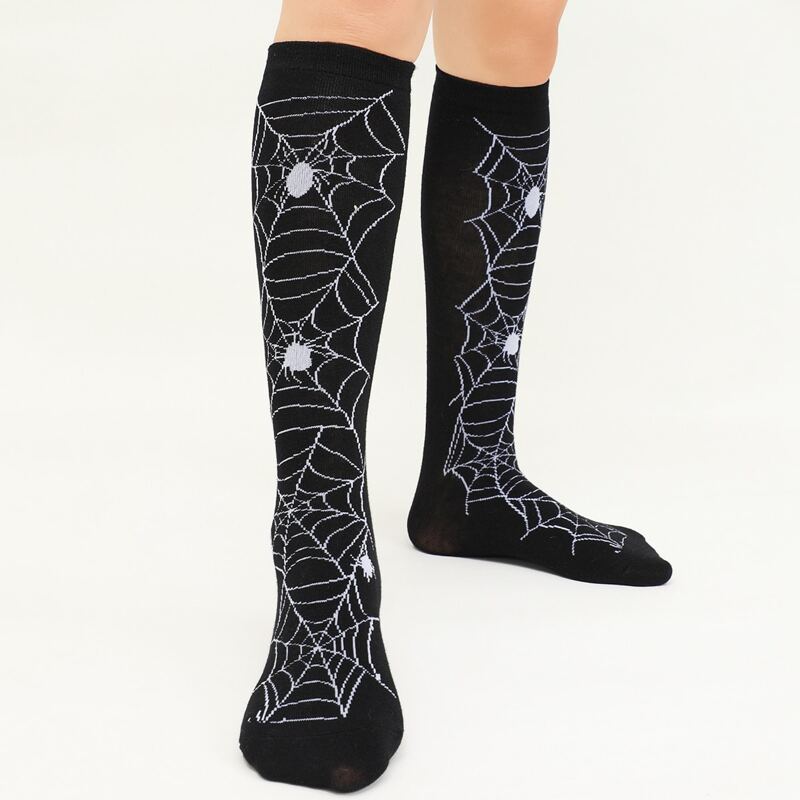 

Halloween Spider Web Pattern Over The Calf Socks, Black