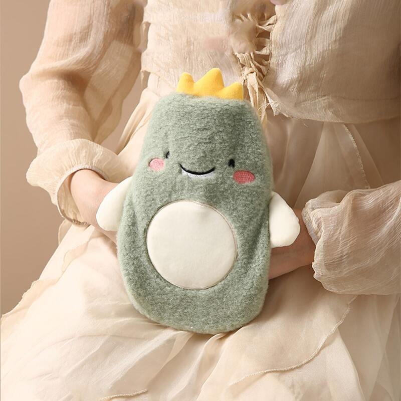 

1pc Hot Water Bag With Plush Cartoon Cover, Dark green