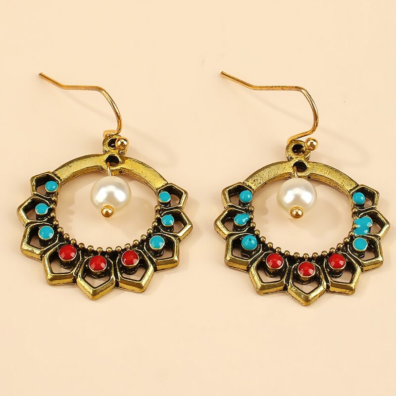 

Faux Pearl Decor Vintage Drop Earrings, Gold
