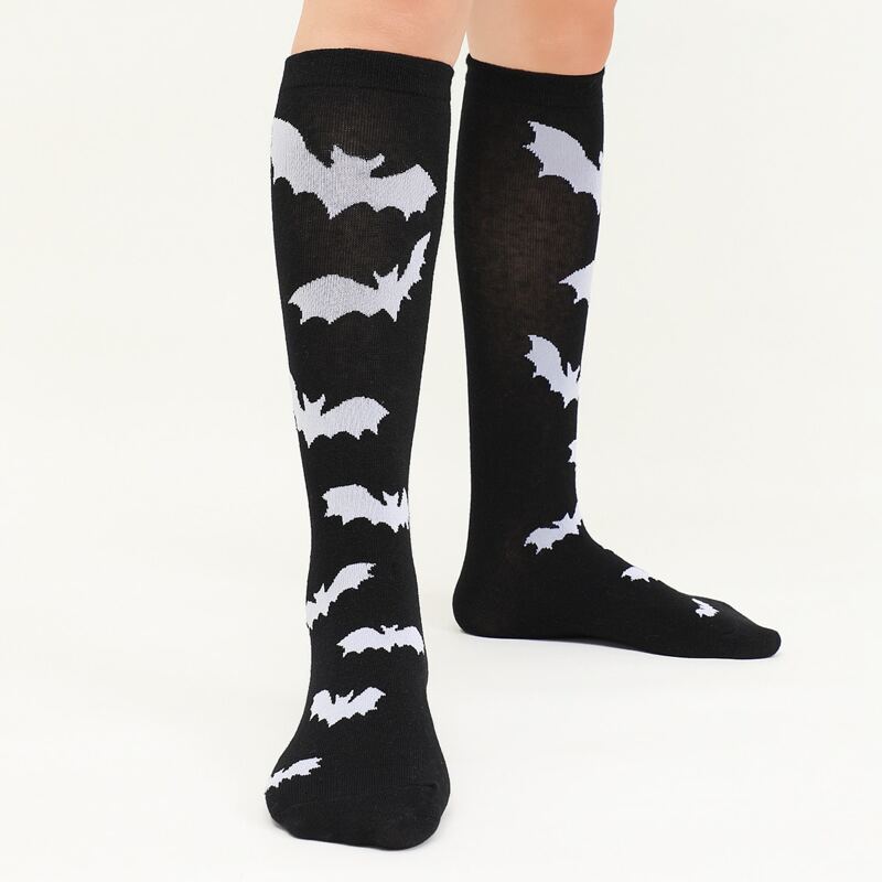 

Halloween Bat Print Over The Calf Socks, Black