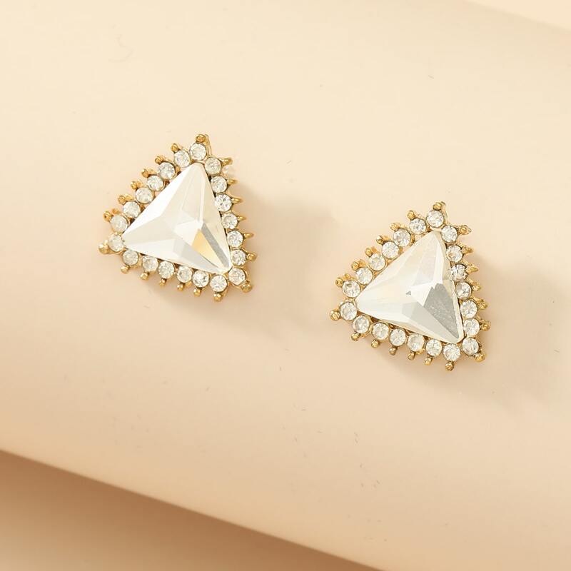 

Rhinestone Triangle Stud Earrings, White
