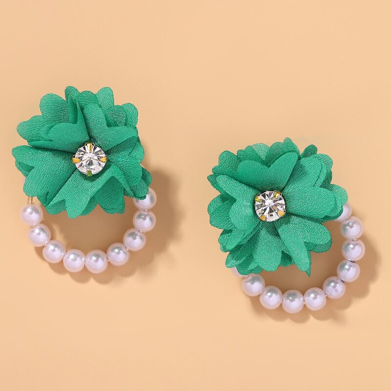 

Fabric Flower Decor Earrings, Green