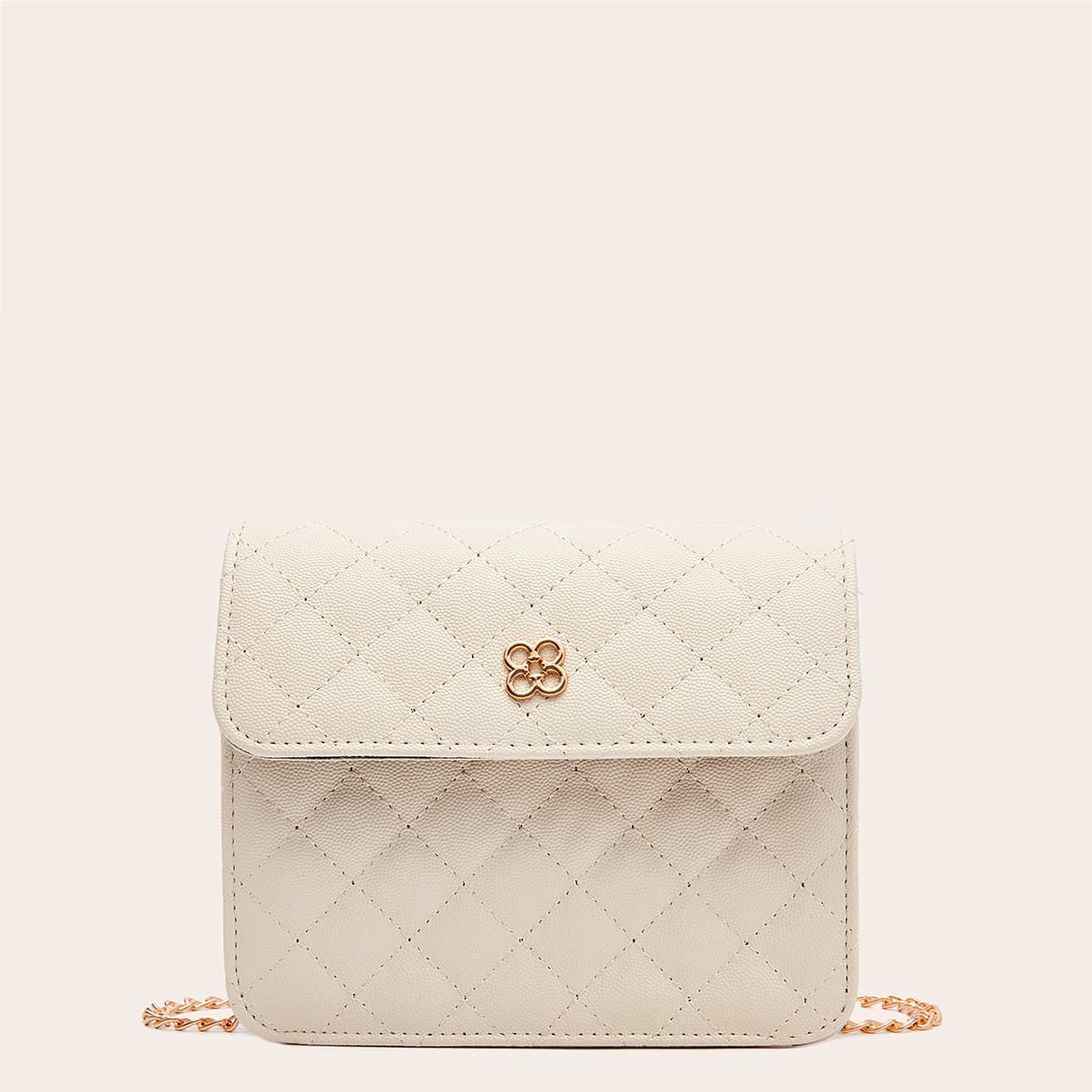 

Quilted Chain Crossbody Bag, Beige